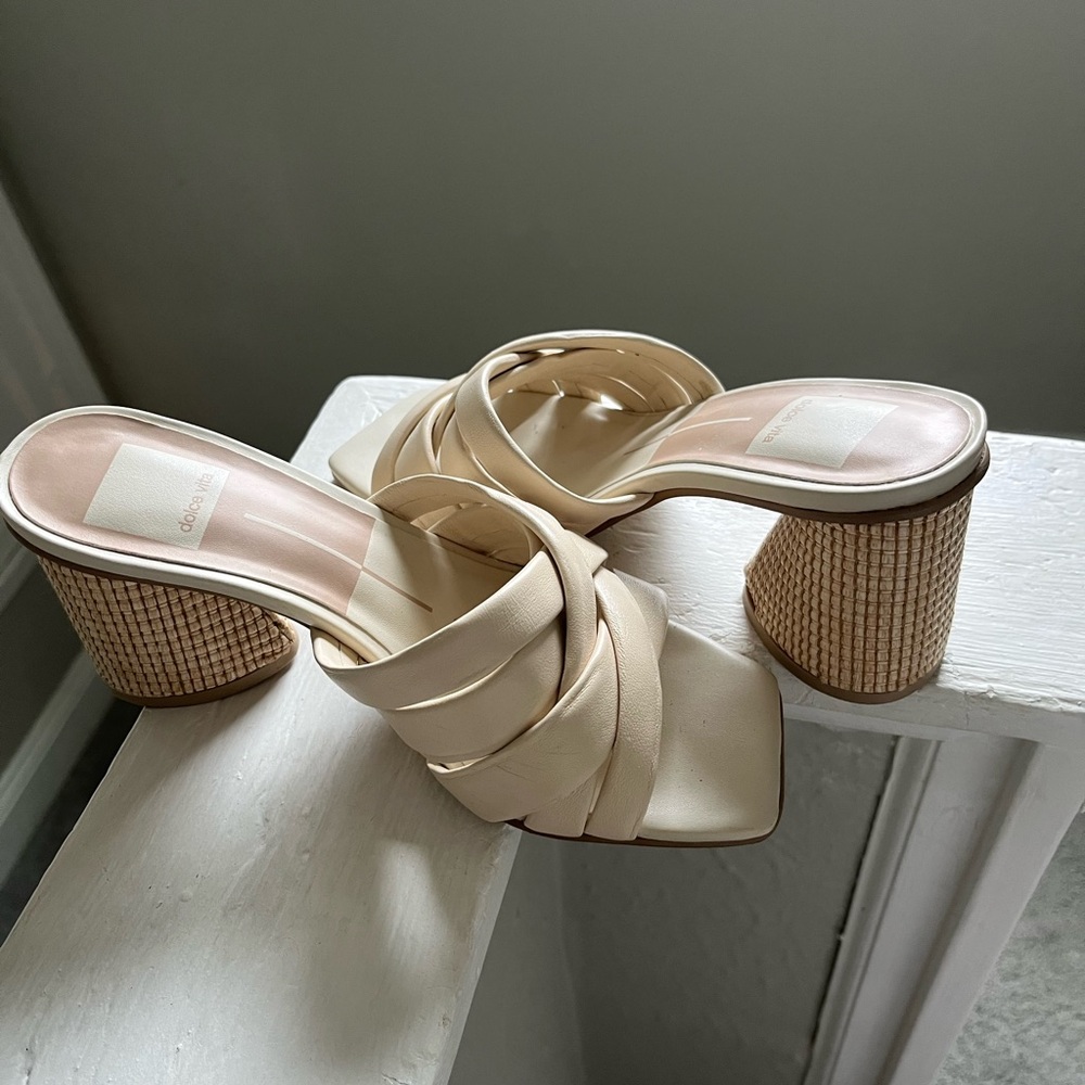 Dolce Vita Cream Woven Block Heel Slide Sandals